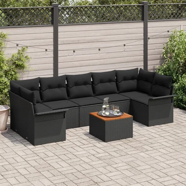 Zestaw Sofa Ogrodowa Modularna z Polirattanu Czarna, 8 Elementów
