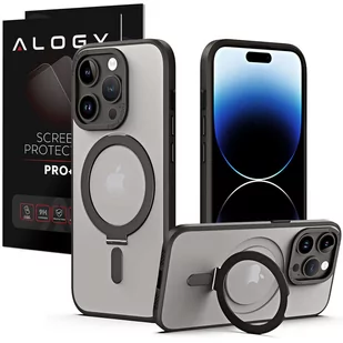 Etui pancerne Alogy Stand Ring Case obudowa ochronna na telefon do MagSafe do Apple iPhone 14 Pro Czarne + Szkło - Etui i futerały do telefonów - miniaturka - grafika 1