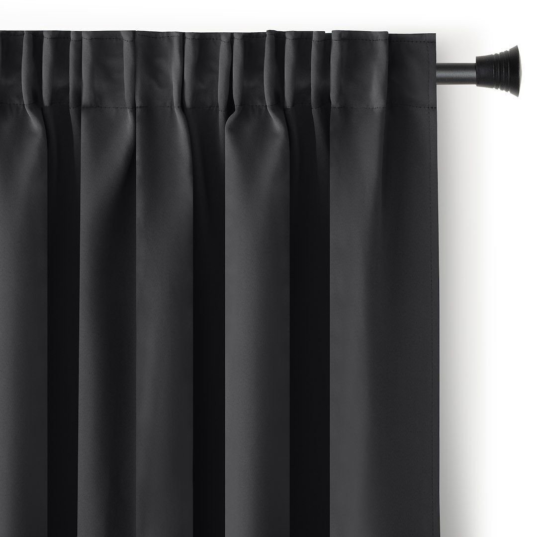 Monroe Zasłona blackout 90% na taśmie z szarfą 285x250 cm czarna Restilo