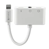 Słuchawki - 4smarts Kabel Audio Ładowanie Splitter Lightning - 2 x Lightning + 3.5mm AUX biały/white 468675 - miniaturka - grafika 1