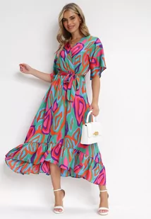 Zielono-Różowa Sukienka Cesetros - Sukienki - miniaturka - grafika 1