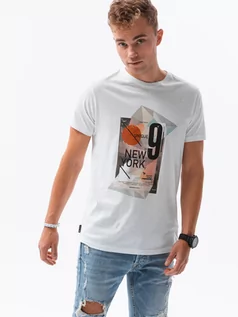 Koszulki męskie - T-shirt męski z nadrukiem - biały V-16A S1434 - grafika 1