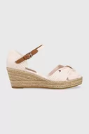 Espadryle damskie - Tommy Hilfiger sandały HIGH WEDGE SEERSUCKER damskie kolor różowy na koturnie FW0FW07158 - miniaturka - grafika 1