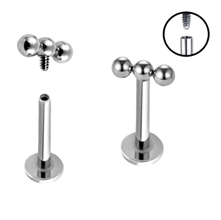 Kolczyk Tytanowy, Srebrny Labret z KULKAMI Lobe Helix Tragus TYTAN 1,2/10