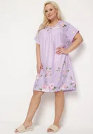 Bielizna nocna - Jasnofioletowa Koszula Nocna w Kwiatowy Wzór z Krótkim Rękawem Seliaane - miniaturka - grafika 1