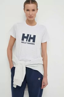 Koszulki sportowe damskie - Helly Hansen t-shirt bawełniany damski kolor szary - grafika 1