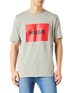 Koszulki męskie - HUGO Męski T-shirt Dulive22 z bawełny z czerwonym logo, Medium Grey030, XS - miniaturka - grafika 1