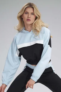 Dwukolorowa Krótka Bluza z Kapturem - Czarno-Niebieska - Figl - Bluzy damskie - miniaturka - grafika 1