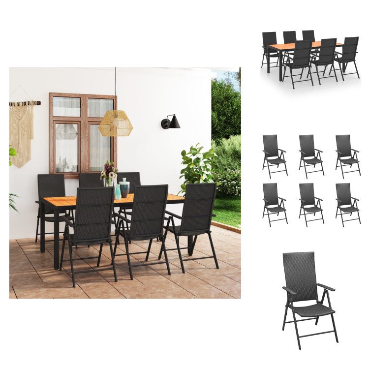 vidaXL 7-częściowy ogrodowy zestaw jadalniany czarno-brązowy - Zestawy mebli ogrodowych
