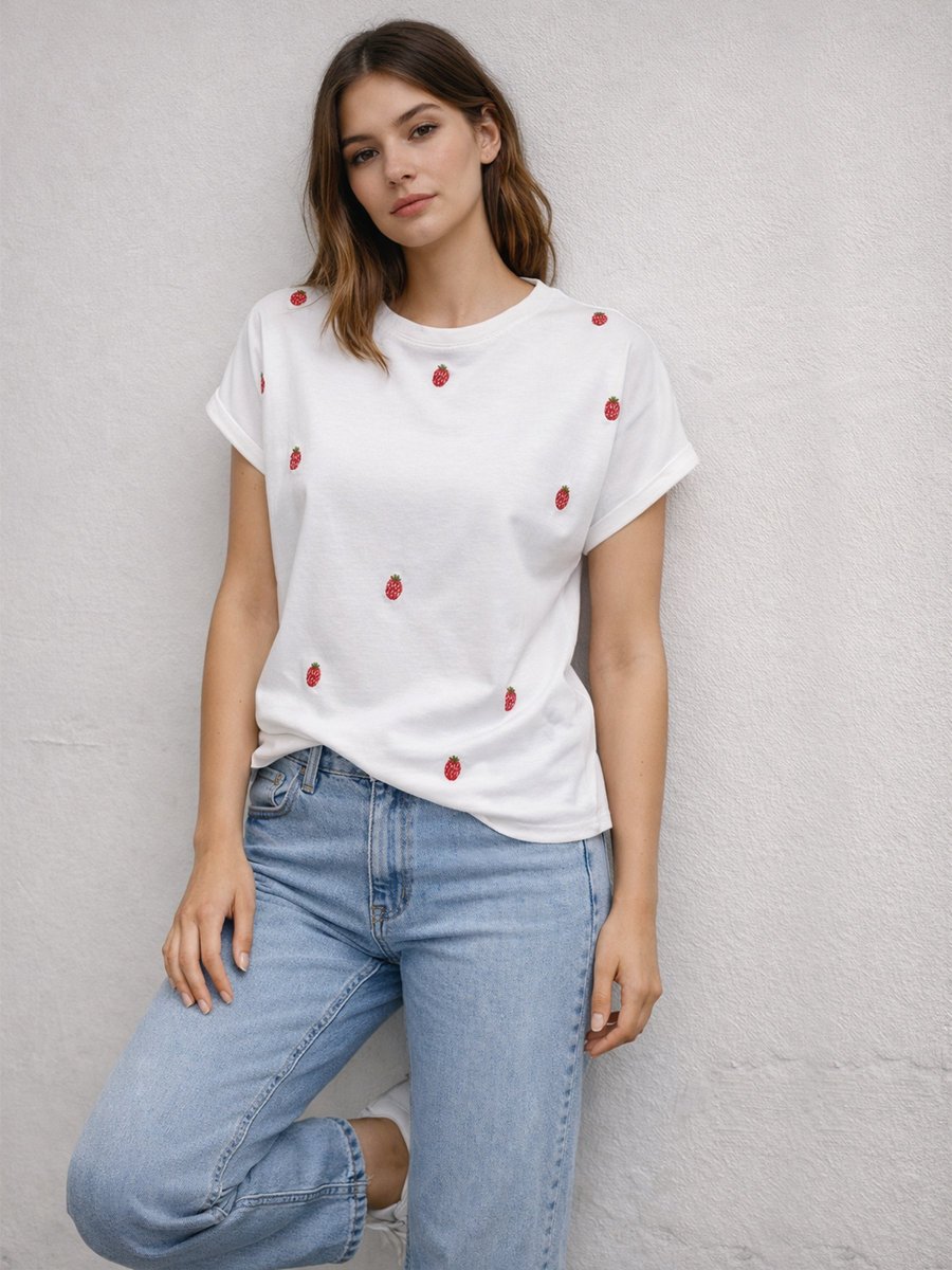 Bawełniany T-shirt z haftem biały M