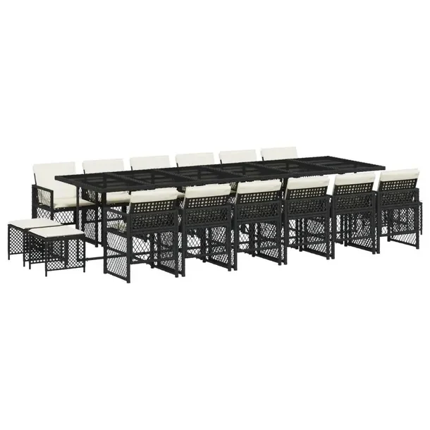 Zestaw mebli ogrodowych czarny z poduszkami, wymiary 330 x 106 x 73 cm