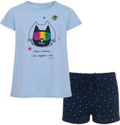 Piżamy dla dziewczynek - Piżama z krótkim rękawem dla dziewczynki, z kotem astronautą, niebieska, 2-8 lat - miniaturka - grafika 1