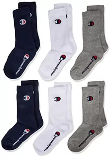 Champion Unisex – dla dzieci i młodzieży Core Junior 6pp Crew stopki, granatowy/biały/przezroczysty, szary melanż, 31-34 - Skarpetki damskie - miniaturka - grafika 1