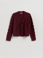 Swetry damskie - Reserved - Kardigan z wiązaniem - bordowy - miniaturka - grafika 1