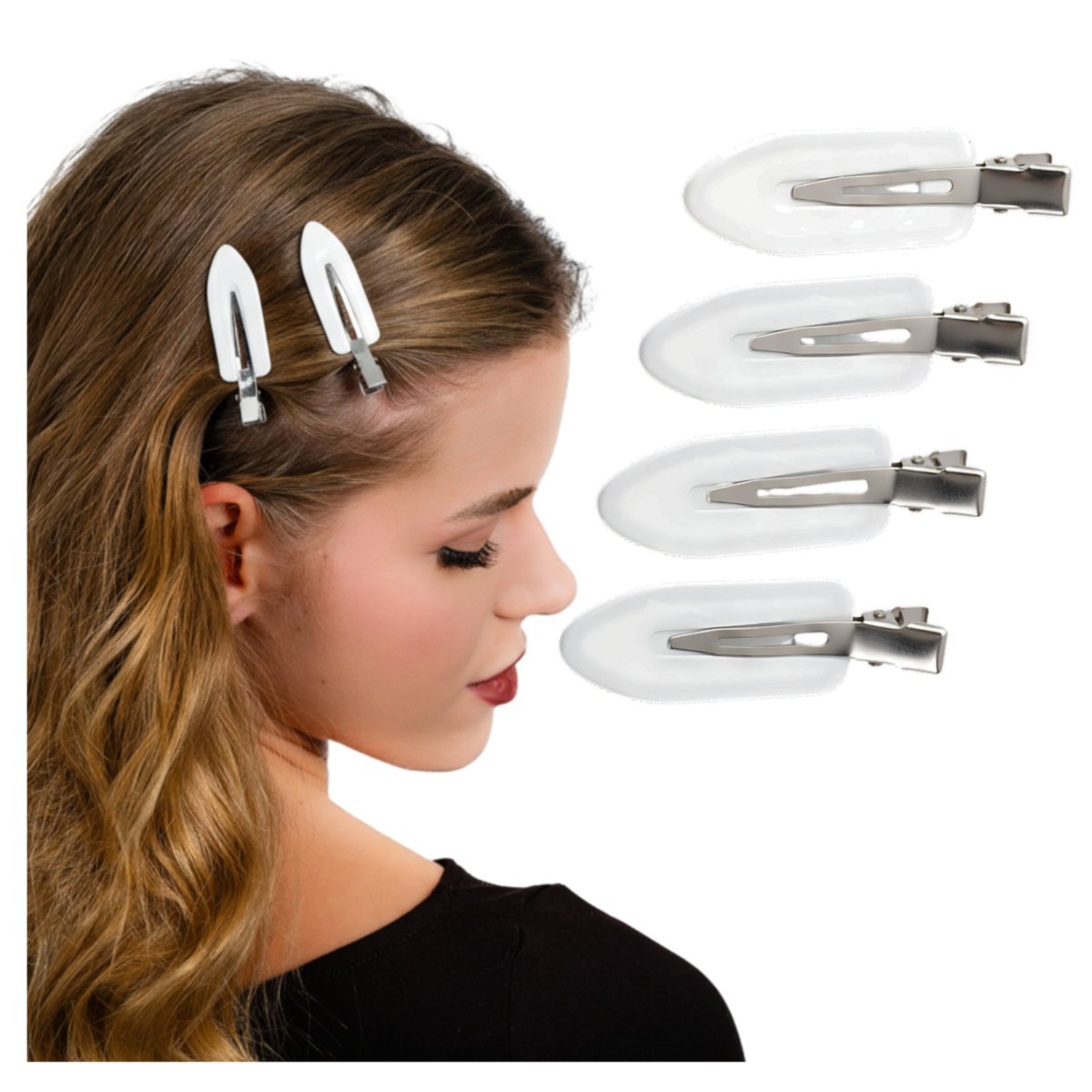 Spinka do Włosów 4 SZTUKI Białe Metalowe do Makijażu Spinki Bez uciskowe