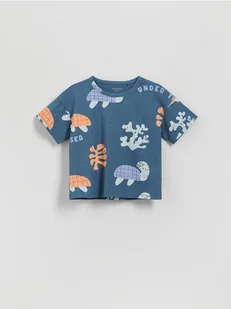 Reserved - Bawełniany t-shirt z nadrukiem - granatowy - Bluzki dla niemowląt - miniaturka - grafika 1
