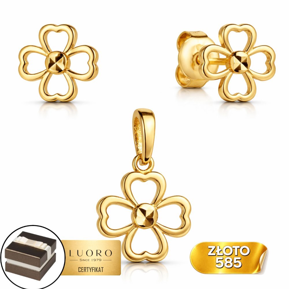 KOMPLET ZŁOTY 585 14K KOLCZYKI ZAWIESZKA KONICZYNKA 16 MM ELEGANCKI