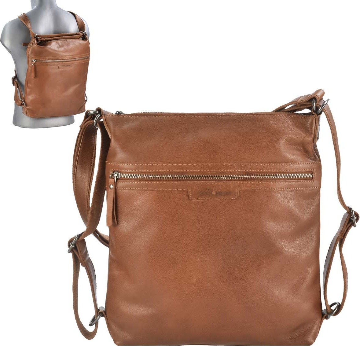 Greenburry skórzany shopper 2w1 do noszenia jako torba lub plecak 31x34cm koniakowy brąz