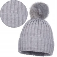 Czapki damskie - Czapka Damska Jesienna Zimowa Z Pomponem Ciepła Szara Szarość - miniaturka - grafika 1