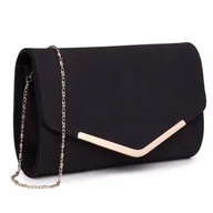 Torebki damskie - Elegancka Torebka Damska Kopertówka Czarna z Łańcuszkiem Zamszowa Lena - miniaturka - grafika 1