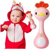 Grzechotki dla dzieci - Grzechotka z gryzakiem kurczak guma kauczuk plastik dźwięk światło - miniaturka - grafika 1