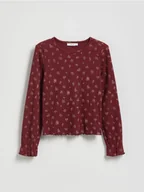 Bluzki dla dziewczynek - Reserved - Prążkowana koszulka w kwiaty - brązowy - miniaturka - grafika 1