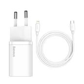 Ładowarki do telefonów - Ładowarka sieciowa Baseus Apple USB C do Apple 6,9 mA 20 V do iPhone 7| 8 | 11| 12 |13 | 14 | PRO | MAX biały + Kabel USB C na Lightning - miniaturka - grafika 1