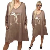 Bluzki damskie - Tunika sukienka WAWA złoto modny wzór luksusowa blask kieszenie 54 56 7xl - miniaturka - grafika 1