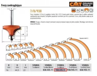 CMT FREZ ZAOKRĄGLAJĄCY Z ŁOŻYSKIEM HM R=16 D=44,5 I=22 S=8 CMT938.445.11 - Frezy - miniaturka - grafika 1