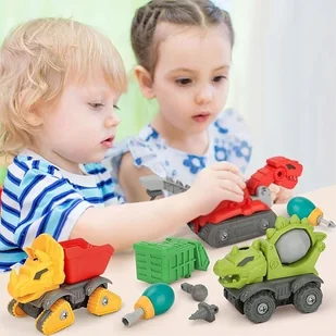 ZESTAW DINOZAUR AUTA DO SKRĘCANIA koparka dino budowa WIERTARKA 3szt - Klocki - miniaturka - grafika 1