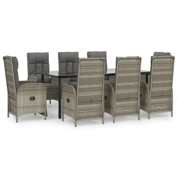 Zestaw mebli ogrodowych czarno-szary, rattan PE, 8 krzeseł, stół 200x100