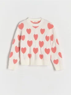 Reserved - Sweter w serca - złamana biel - Swetry dla dziewczynek - miniaturka - grafika 1
