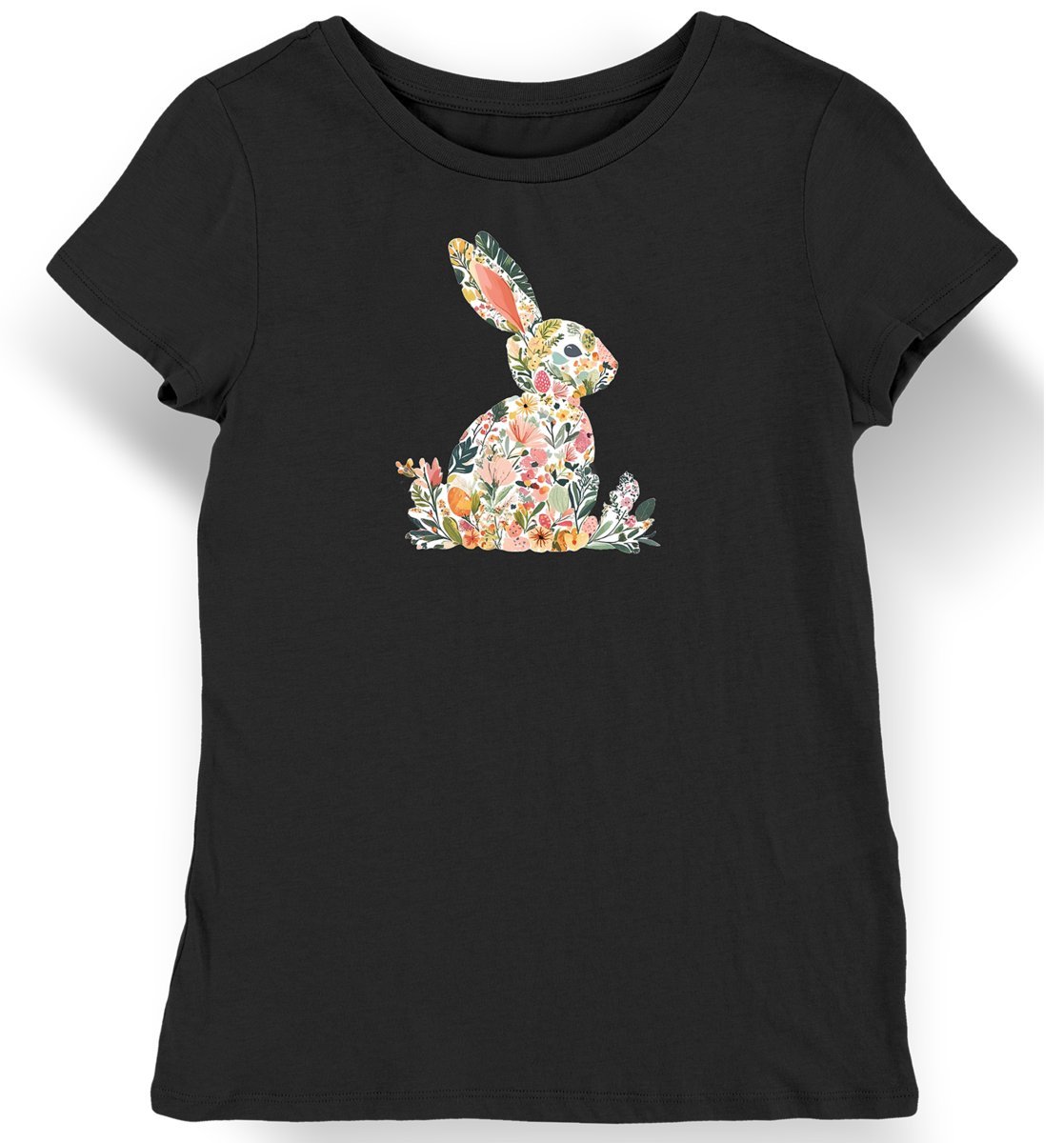 Koszulka damska wielkanoc królik kwiatki czarna XXL