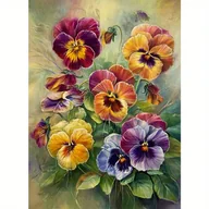 Rękodzieło - TEMU 1 szt. 11,8 x 15,8 cala Zestaw do malowania diamentów Pansy - Pełne pokrycie, okrągły płótno z kolorowymi kwiatami i zielonymi liśćmi, zawiera - miniaturka - grafika 1