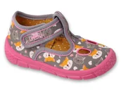 Buty dla dziewczynek - Kapcie dziecięce dziewczęce domowe na rzepy szare Befado 630P015-22 - miniaturka - grafika 1