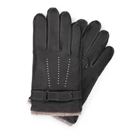 Rękawiczki - Rękawiczki męskie ze skóry koziej ocieplane wełną i nylonem czarne - miniaturka - grafika 1