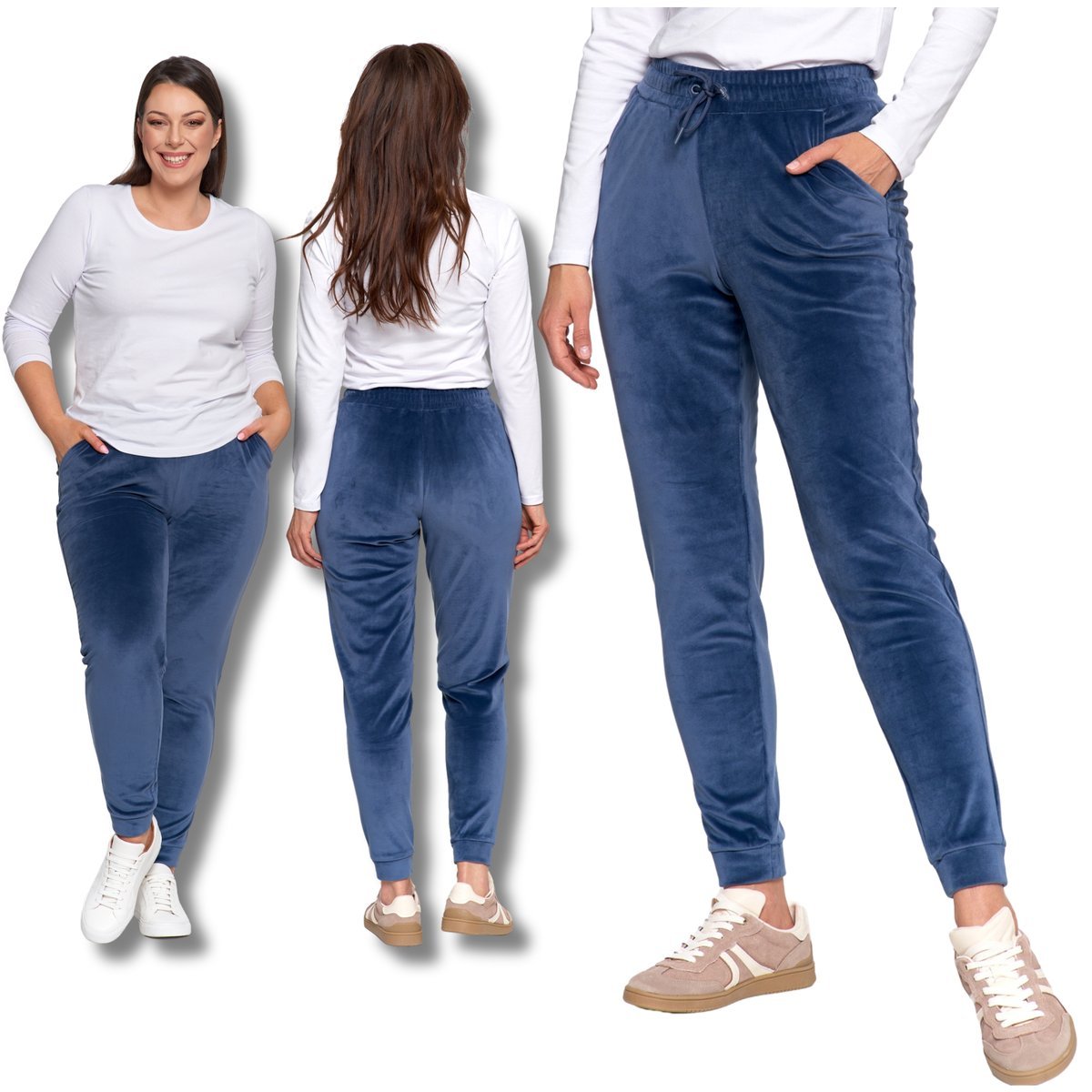 WELUROWE SPODNIE DAMSKIE DRESOWE RURKI WYSOKI STAN WYGODNE MORAJ L