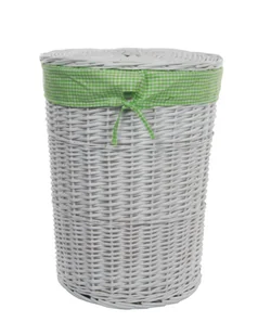Kosz na pranie Kosz na pranie Skrzynia na pranie Wiklinowa okrągła biała pokrywa Worek na pranie Zielony wzór w kratkę D.39cm H.55cm - Kosze na bieliznę - miniaturka - grafika 1