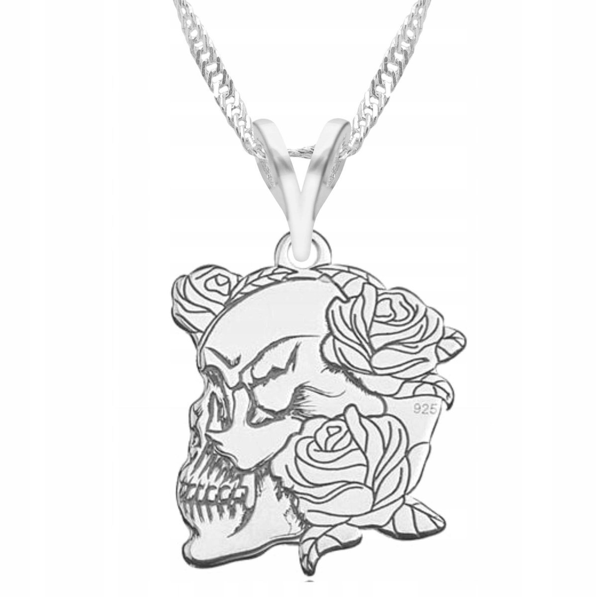 Naszyjnik Srebrny Czaszka Róże Kwiat Róża Kwiatuszek Kwiatek SREBRO 925
