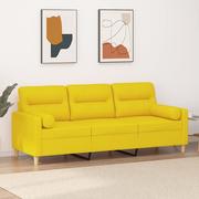 Sofy i kanapy - 3-osobowa sofa z poduszkami, jasnożółta, 180 cm, tkanina Lumarko! - miniaturka - grafika 1