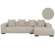 Narożniki - BELIANI Narożnik lewostronny beżowy sztruksowy 4-osobowy sofa narożna z dodatkowymi poduszkami nowoczesny design - miniaturka - grafika 1