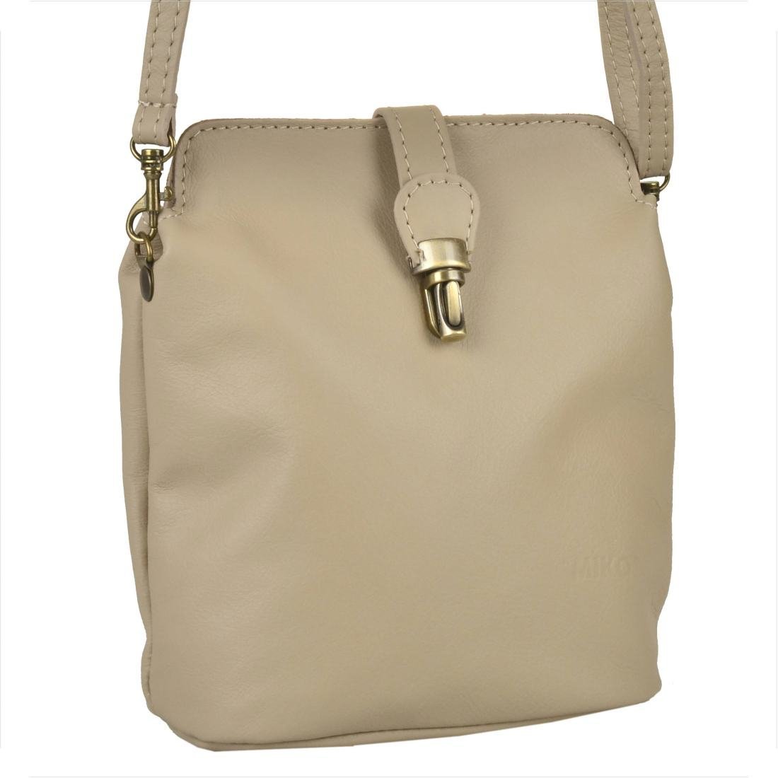 Mała skórzana listonoszka beżowa