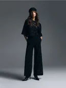 Spodnie damskie - Reserved - Spodnie ze strukturalnej tkaniny - czarny - miniaturka - grafika 1