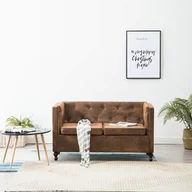 Sofy i kanapy - vidaXL Sofa 2-osobowa Chesterfield, materiał zamszopodobny, brąz - miniaturka - grafika 1