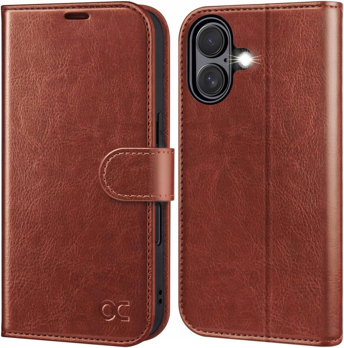 Ocase etui skórzane do iPhone 16 Plus z klapką portfel stojak ciemny brąz
