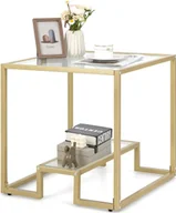 Ławy i stoliki kawowe - Stolik boczny COSTWAY ze szklanym blatem, metalowa rama, szklany stolik kwadratowy, stolik kawowy do salonu, stolik na sofę do salonu, gabinet 56x56x56,5cm - miniaturka - grafika 1