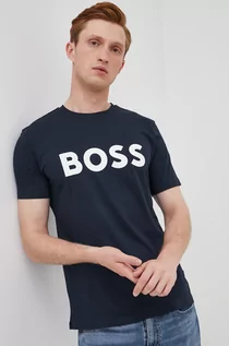 Koszulki męskie - Hugo Boss t-shirt bawełniany CASUAL kolor granatowy z nadrukiem - - grafika 1