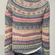 Swetry damskie - TEMU Damski miękki sweter z okrągłym dekoltem - Pastelowy róż i wielokolorowy sweter w poziome paski z różowym, zielonym, brązowym, fioletowym, - miniaturka - grafika 1