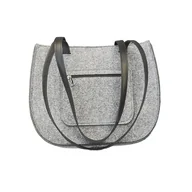 Torebki damskie - Torebka filcowa na paskach skórzanych - szara - z kieszonką na zamek - miniaturka - grafika 1