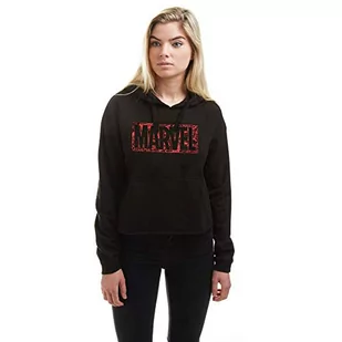 Marvel Damska bluza z kapturem z komiksowym logo, czarna, 10 UK - Bluzy damskie - miniaturka - grafika 1